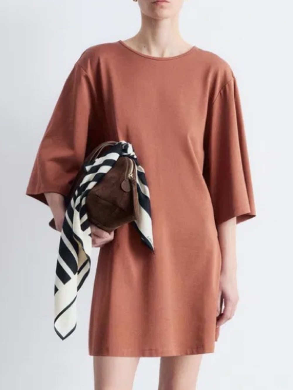 & Other Stories Women M Natural Tie Back Long Fitted T-Shirt Mini Dress NWT - Picture 13 of 14